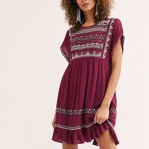 Free People Sunrise Wanderer Wine Mini Dress Medium